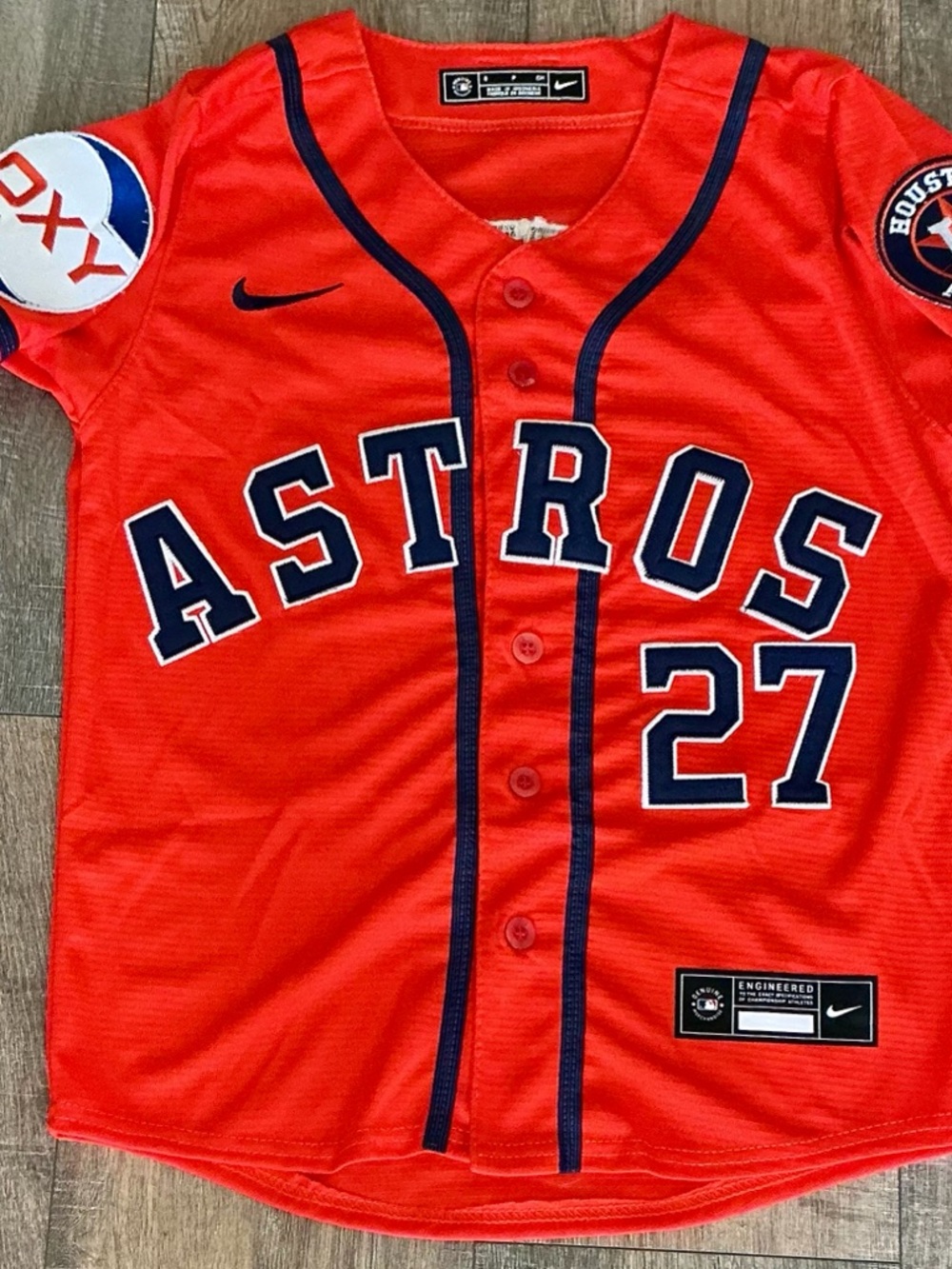 Nike Kids Houston Astros Orange Altuve #27 Button-Front Jersey